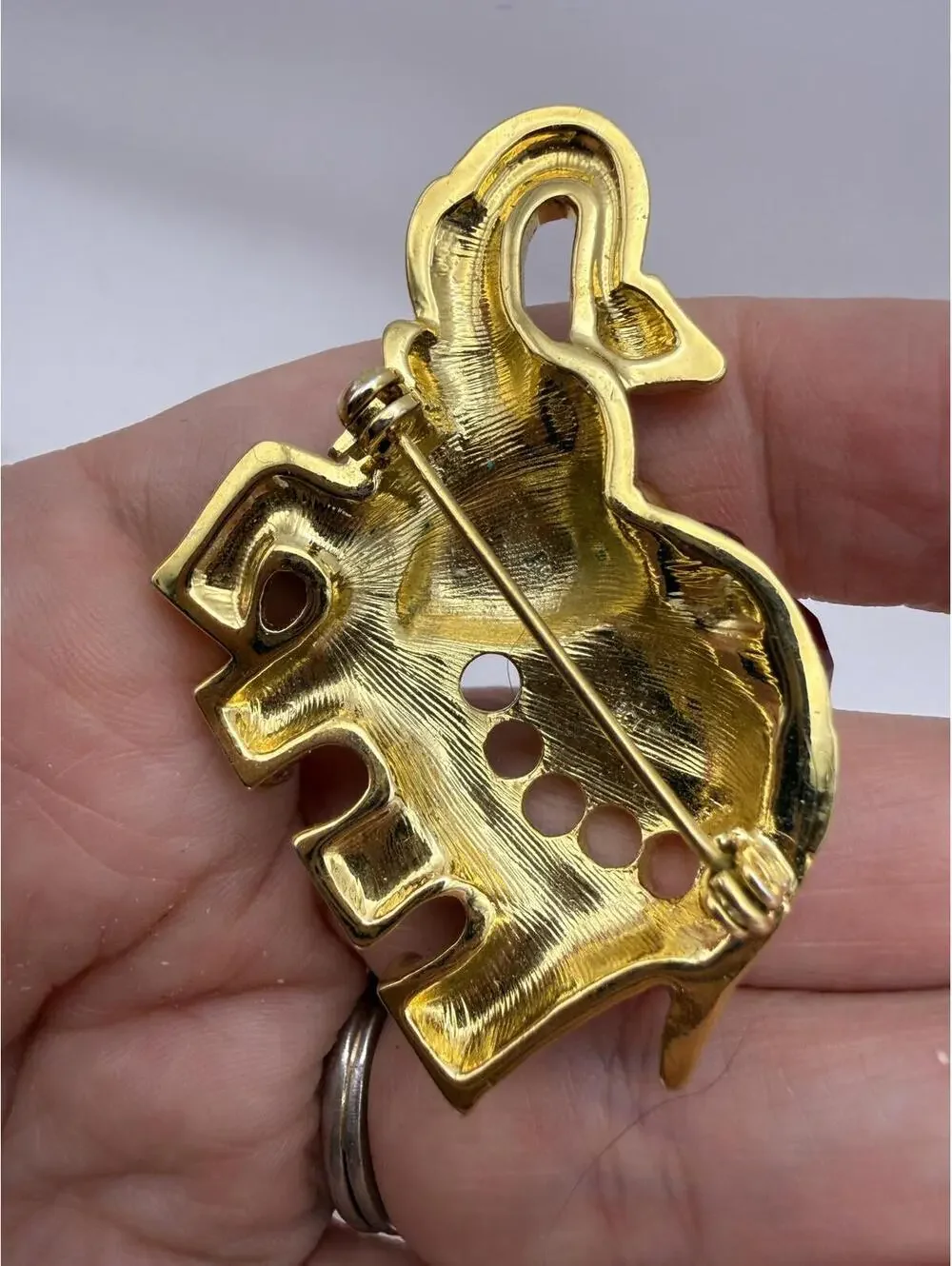 Vintage Elephant Brooch with Rhinestones and Enamel Detailing